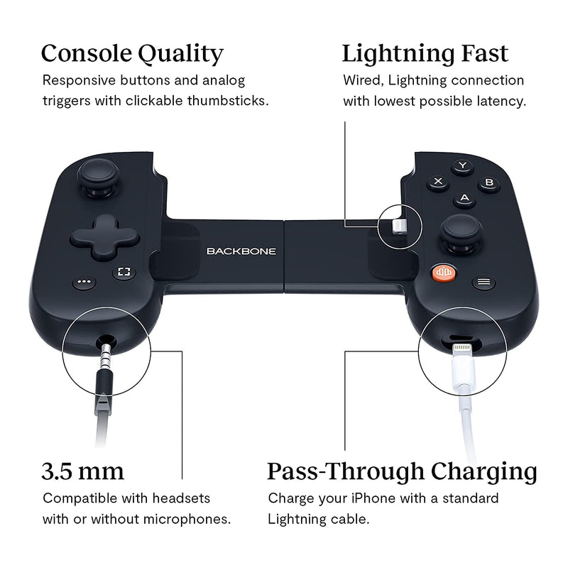 Backbone One iOS Mobile Gaming Gamepad/Controller for Apple iPhone (MFi Certified) - Apple Arcade, Playstation Remote Play, Stadia, COD Mobile [1 Month Xbox Game Pass Ultimate Digital Code Included]