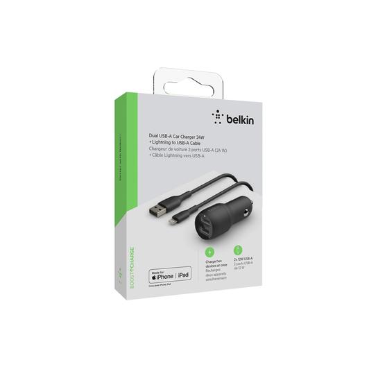 Belkin - Boost Up Charge Dual Port USB-A Car Charger 24W With Apple Lightning Cable 3ft - Black