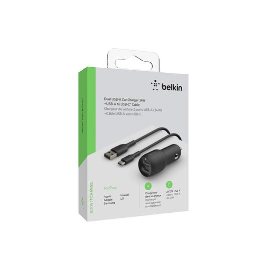 Belkin - Dual Port USB-A Car Charger 24w With USB-A To USB-C Cable 3ft - Black