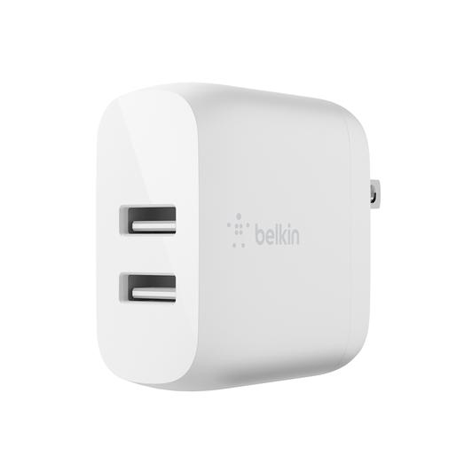 Belkin - Dual Port USB-A 24W Wall Charger With Apple Lightning Cable 3ft - White