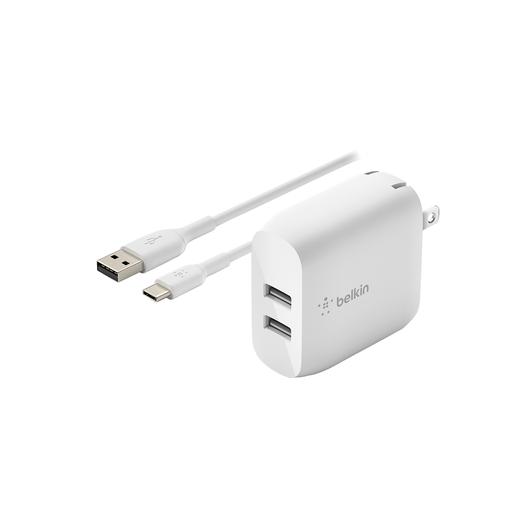 Belkin - Dual Port USB-A 24w Wall Charger With USB-A To USB-C Cable 3ft - White
